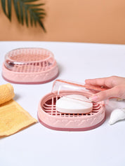 Plastic Peach Soap Dish Set