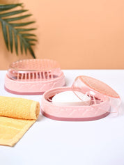 Plastic Peach Soap Dish Set