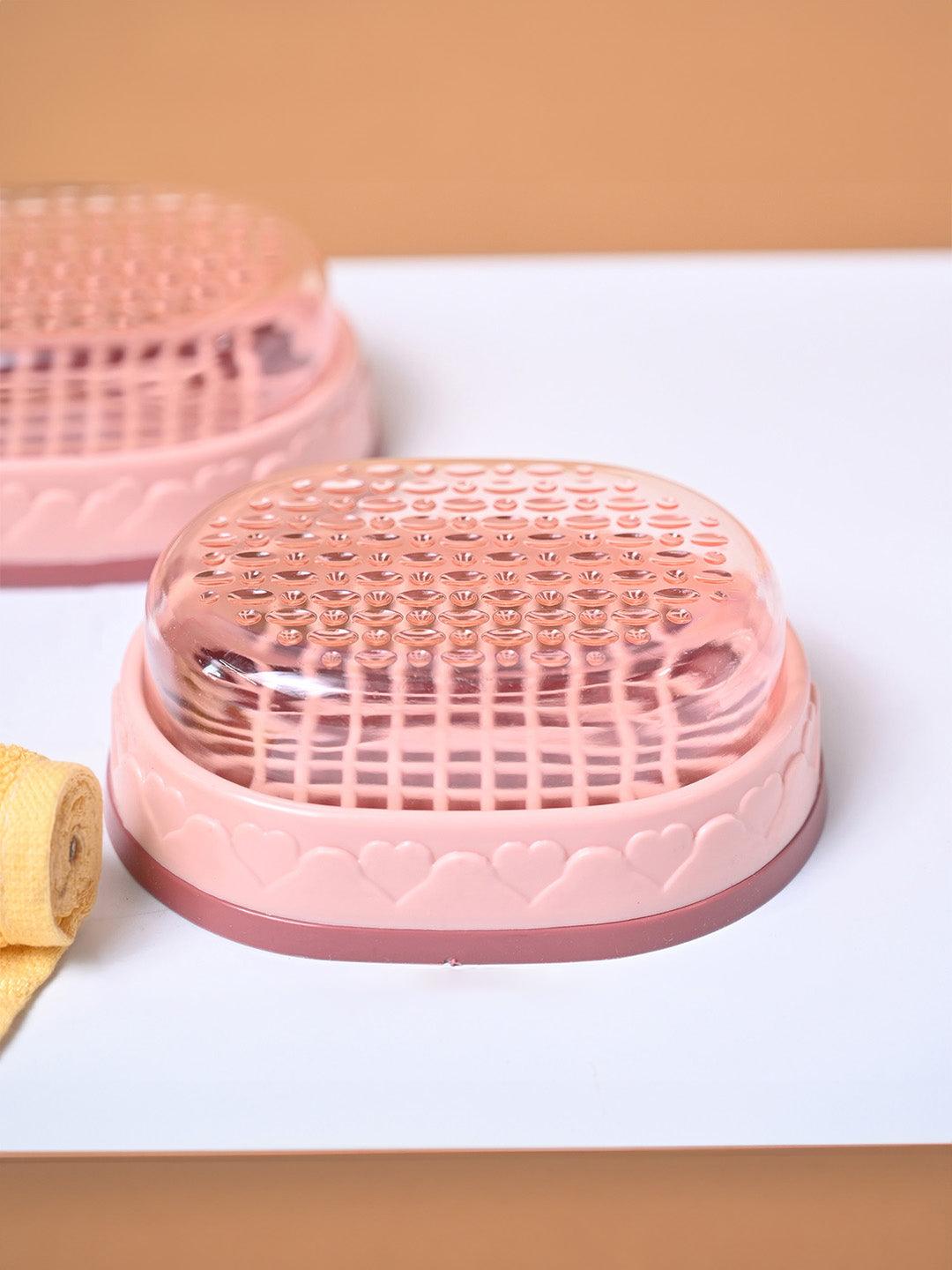 Plastic Peach Soap Dish Set