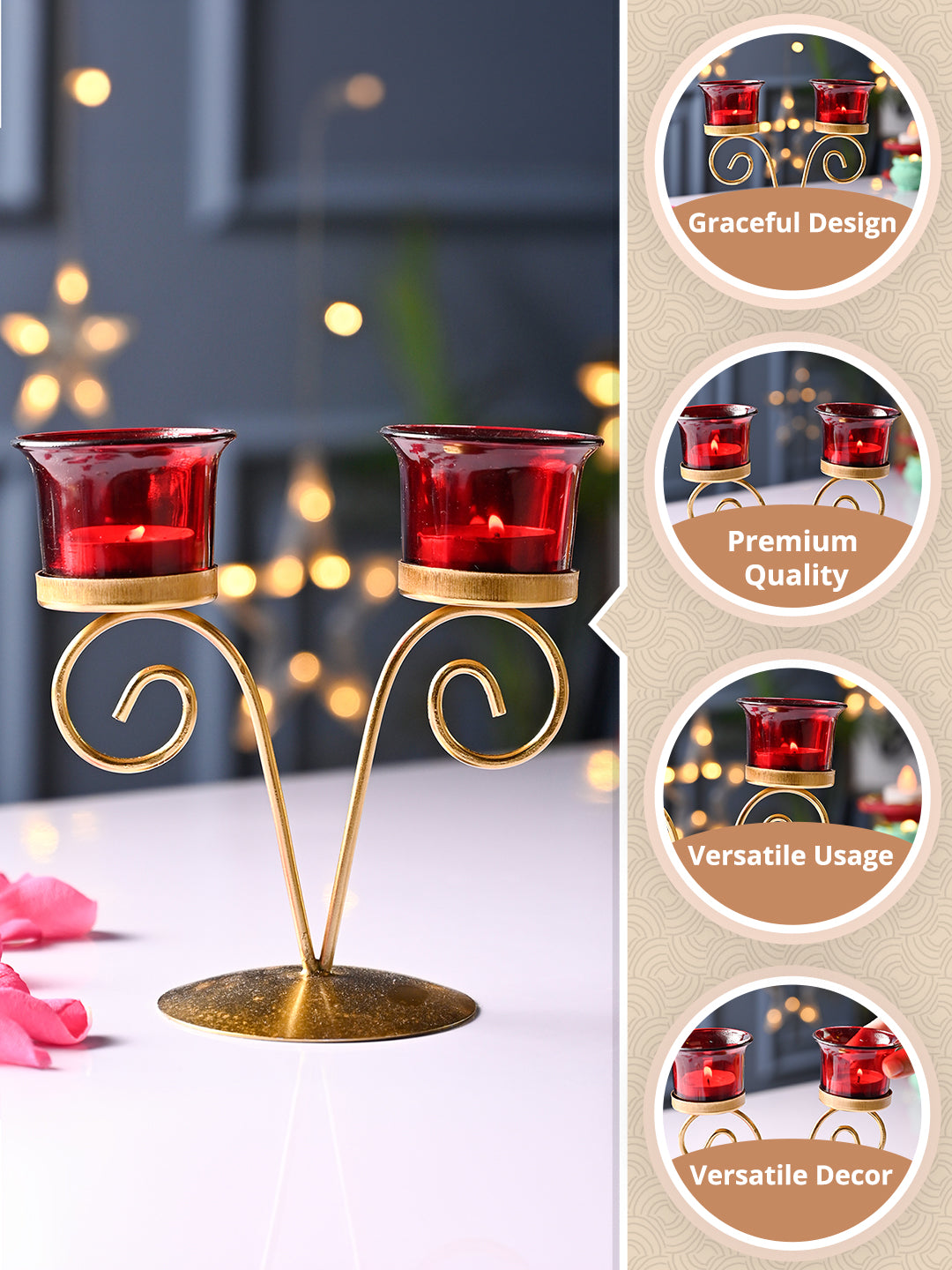 Red 2 Votive Candle Holder - Glass & Iron