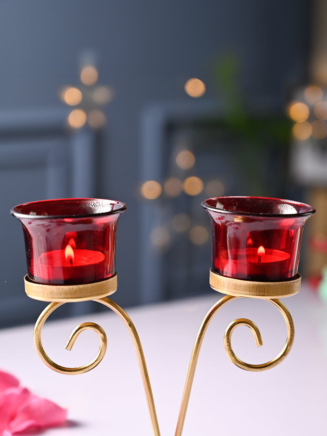 Red 2 Votive Candle Holder - Glass & Iron