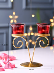 Red 2 Votive Candle Holder - Glass & Iron