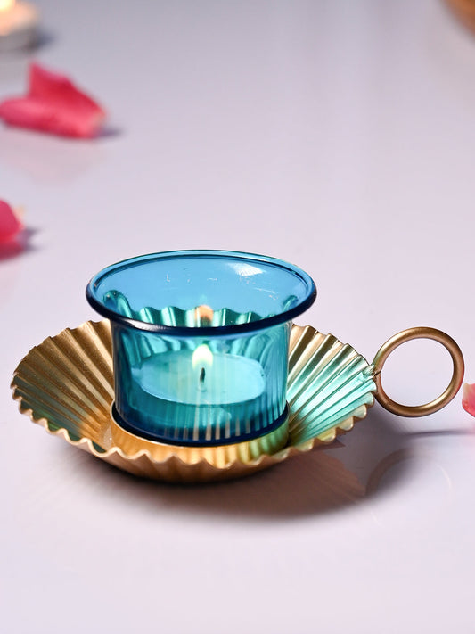 Turquoise T-Light Holder Set of 2
