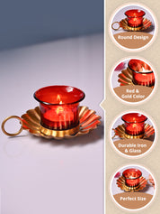 Red & Gold T-Light Holder Set