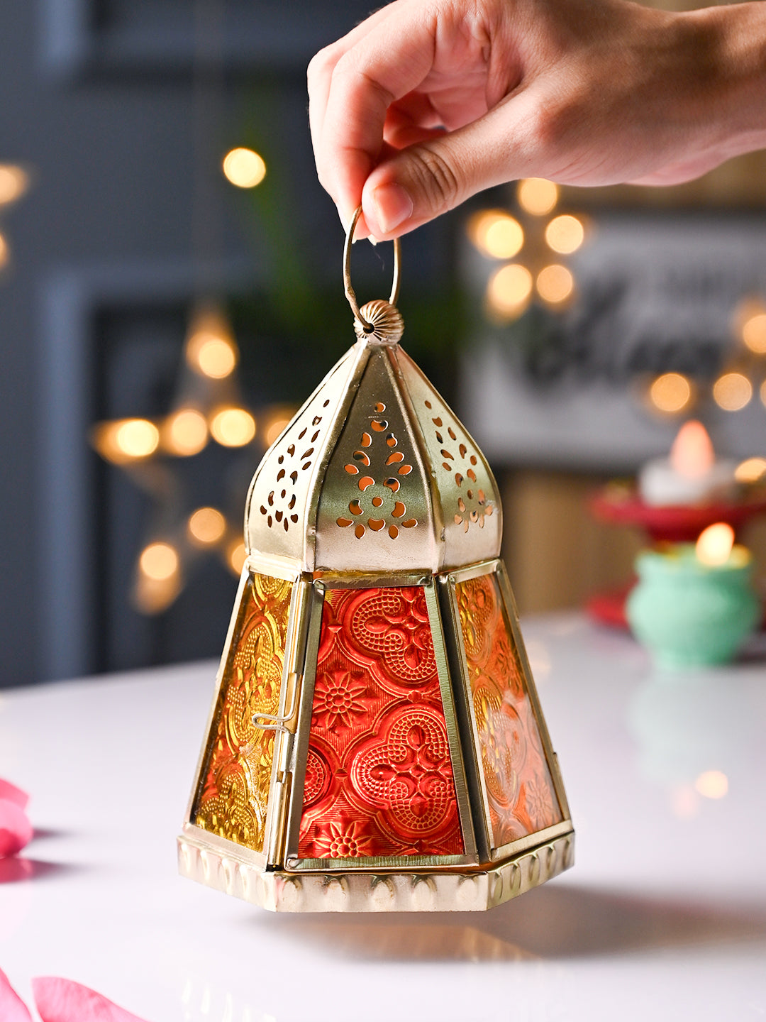 Golden Hanging Lantern - Frustum Shape