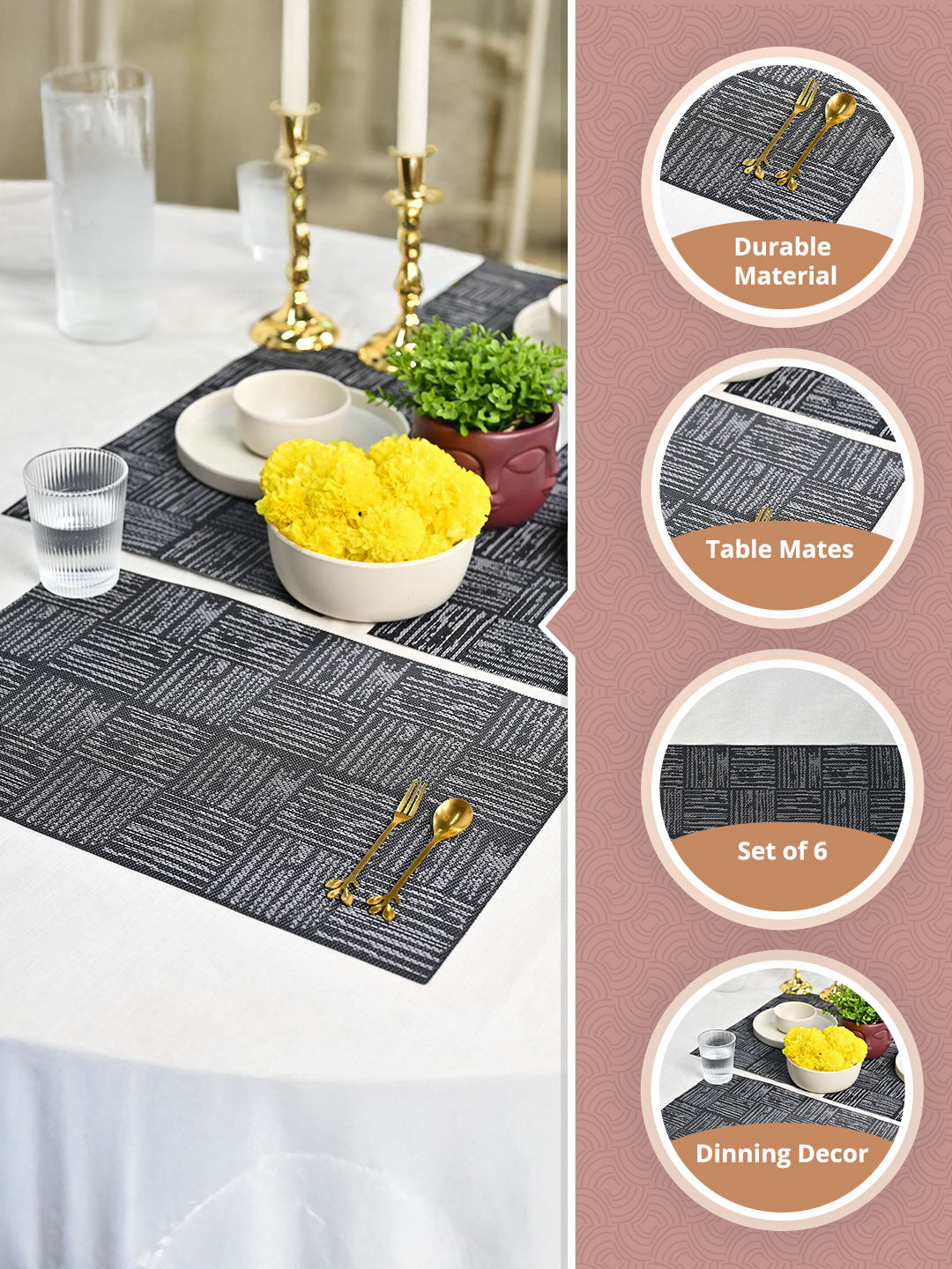 Black Placemat Set of 6