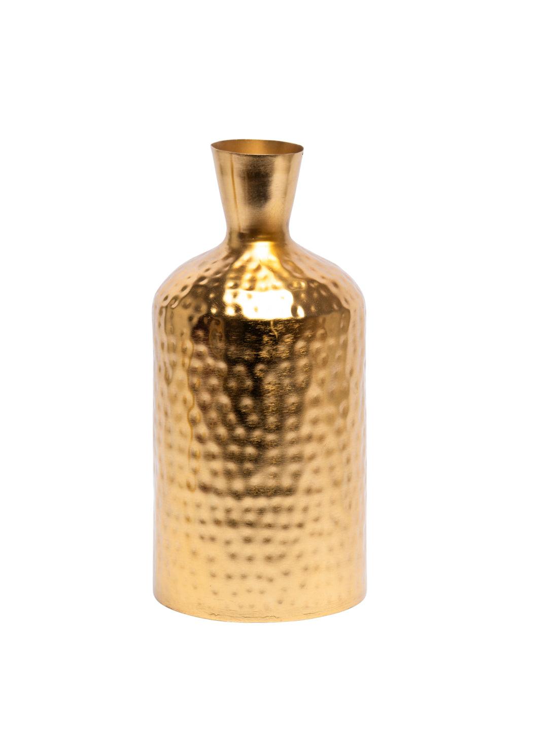 Cylindrical Golden Hammered Vase
