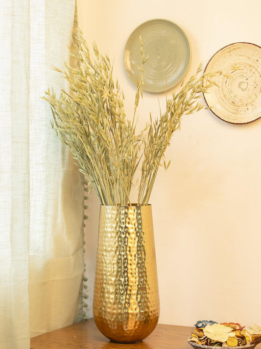 Cylinder-Shaped Golden Hammered Vase