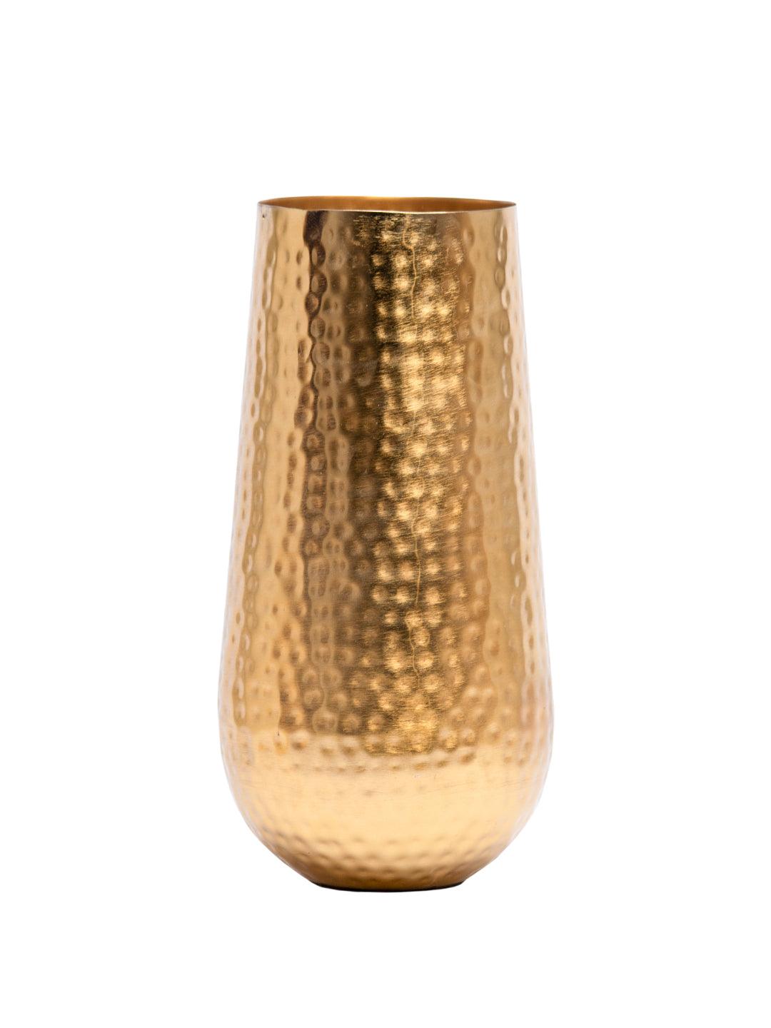 Cylinder-Shaped Golden Hammered Vase