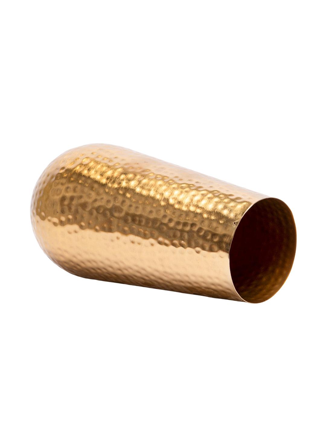 Cylinder-Shaped Golden Hammered Vase