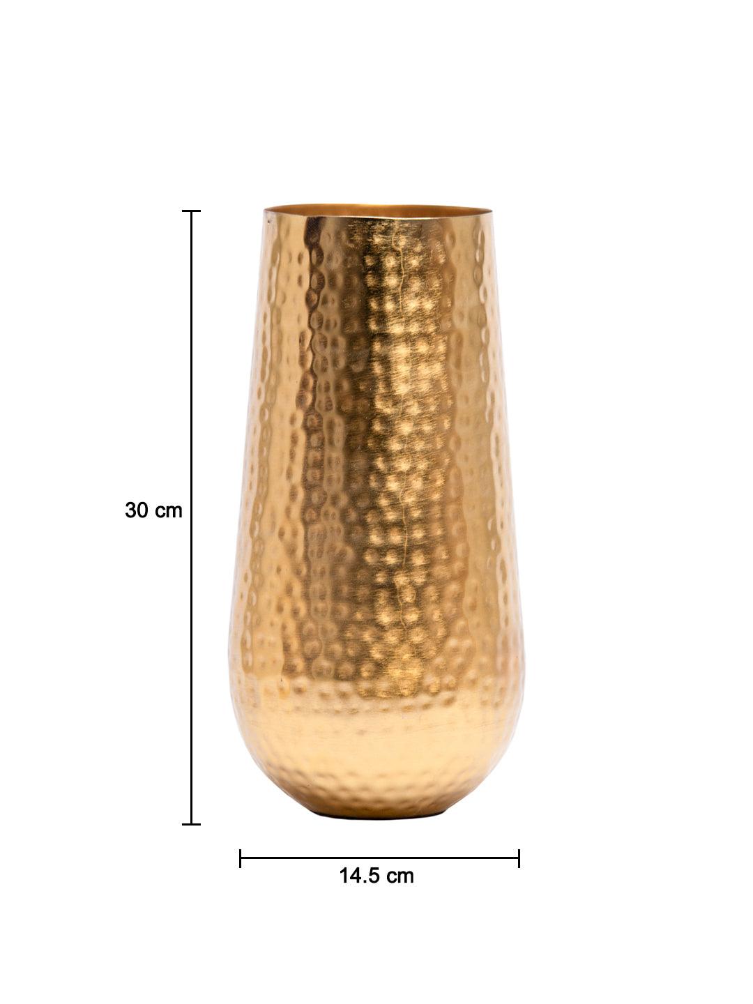 Cylinder-Shaped Golden Hammered Vase