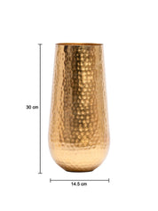 Cylinder-Shaped Golden Hammered Vase