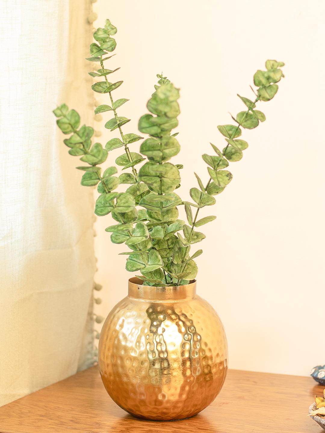 Matka-Shaped Golden Hammered Vase