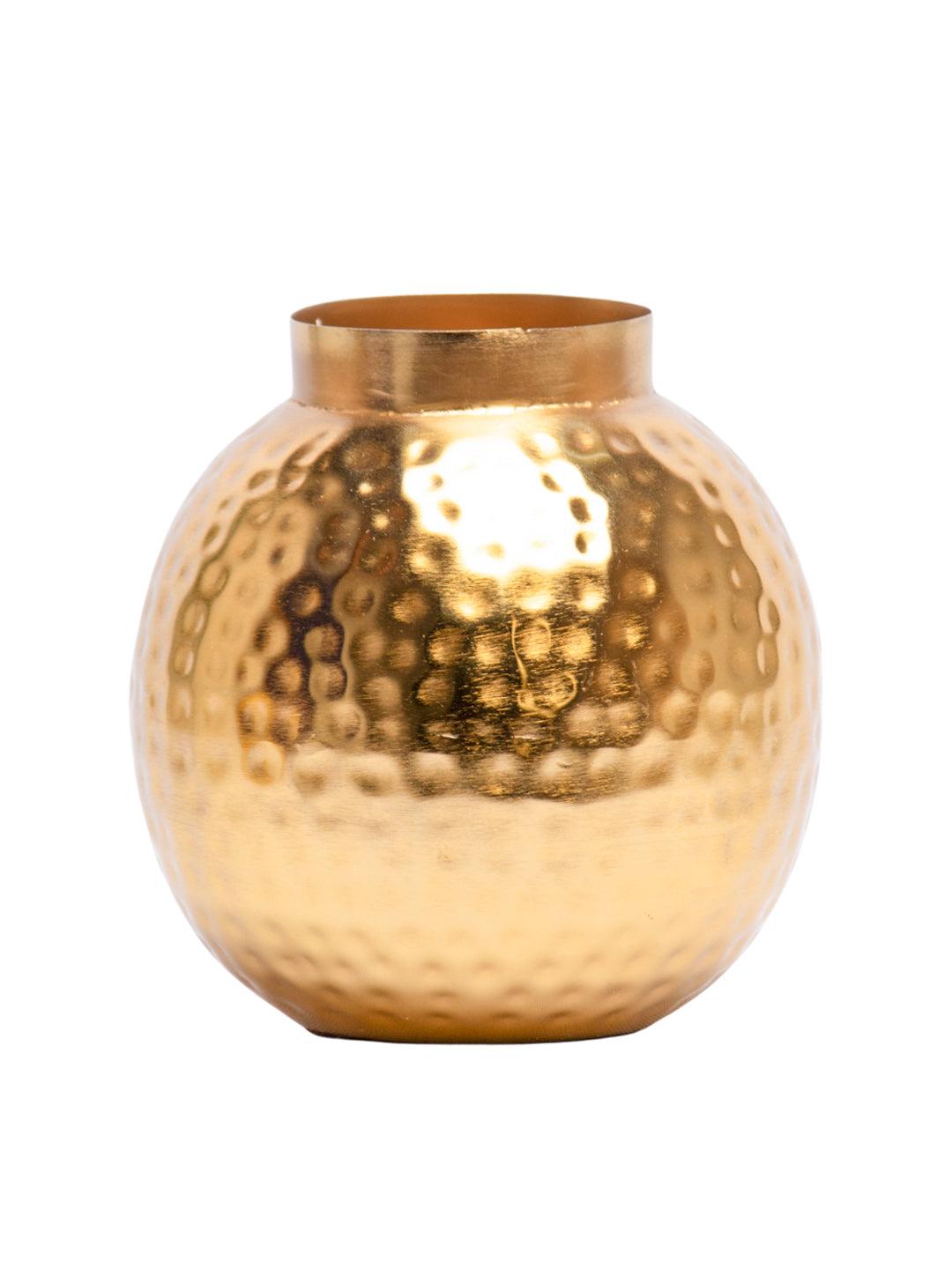 Matka-Shaped Golden Hammered Vase