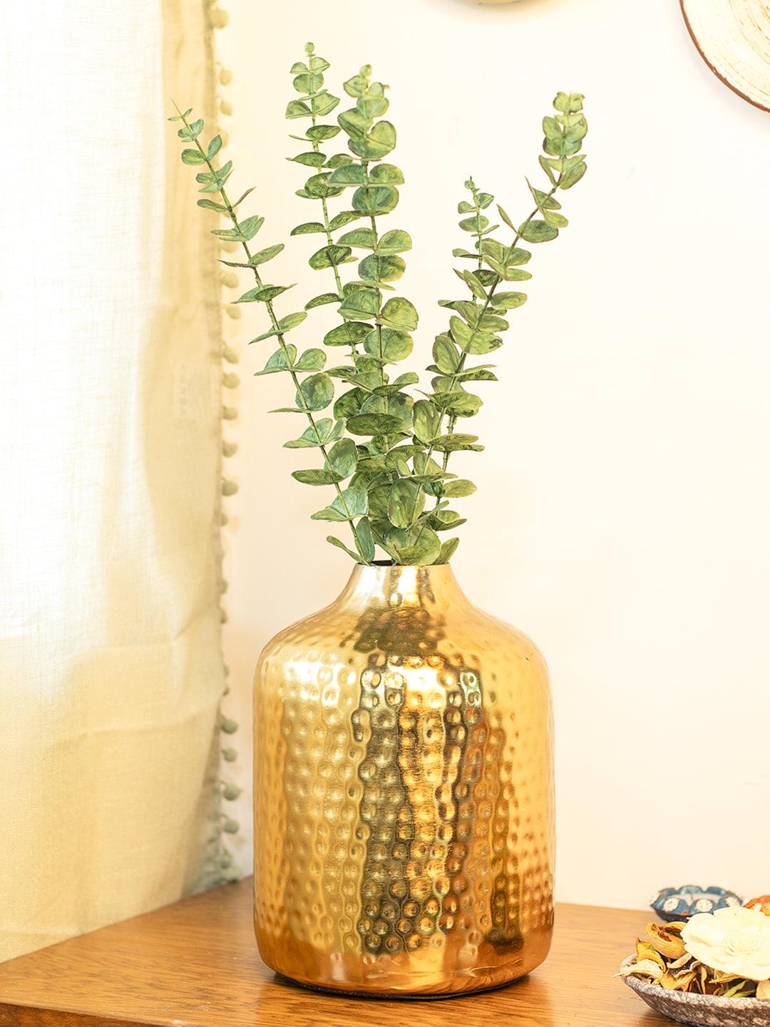 Golden Cylinder Hammered Vase