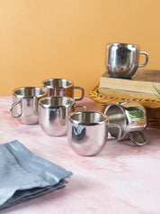 Silver Stainless Steel Mugs - Set of 6